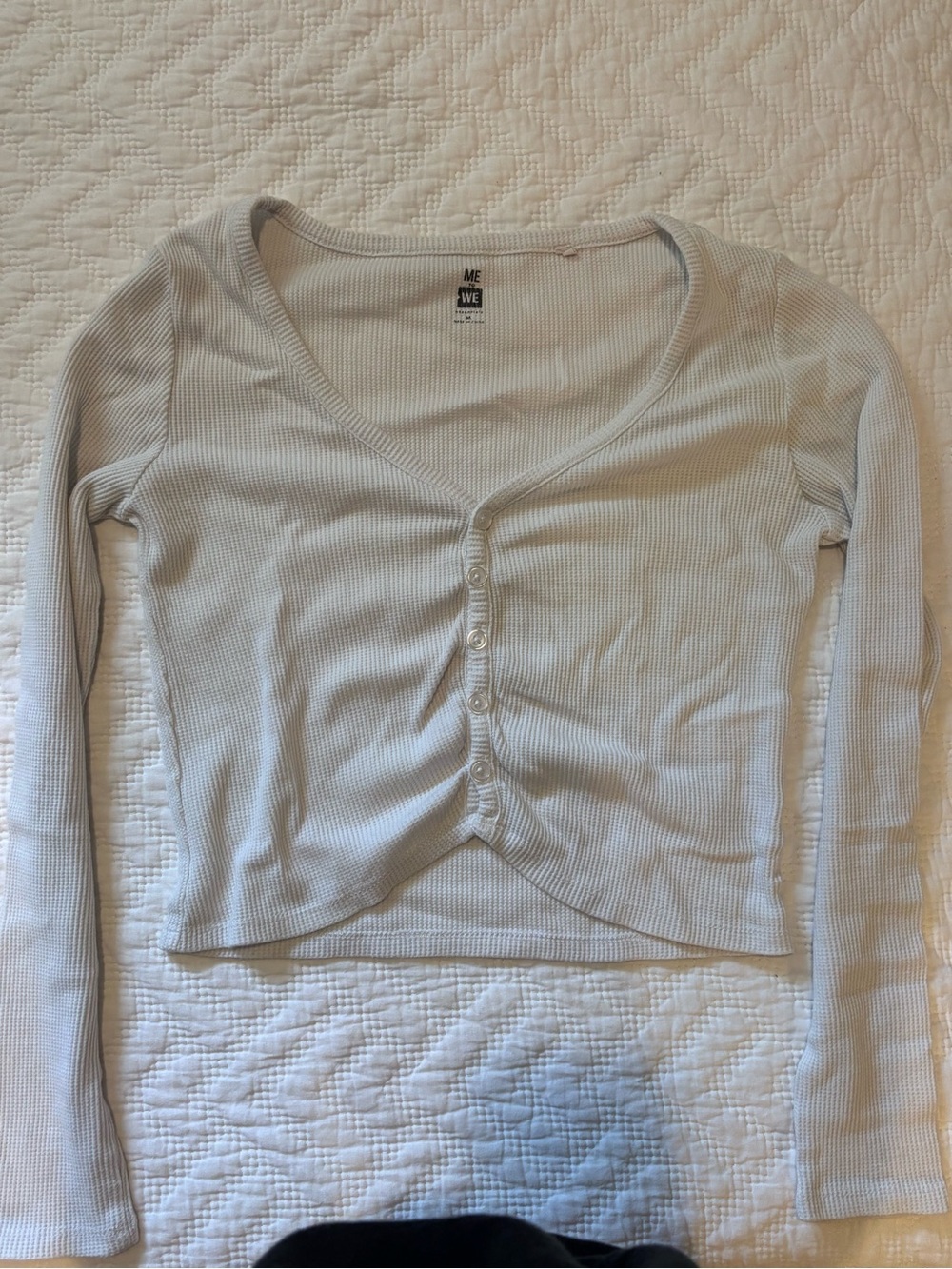 Me to We White Ribbed Henley Crop Long Sleeve